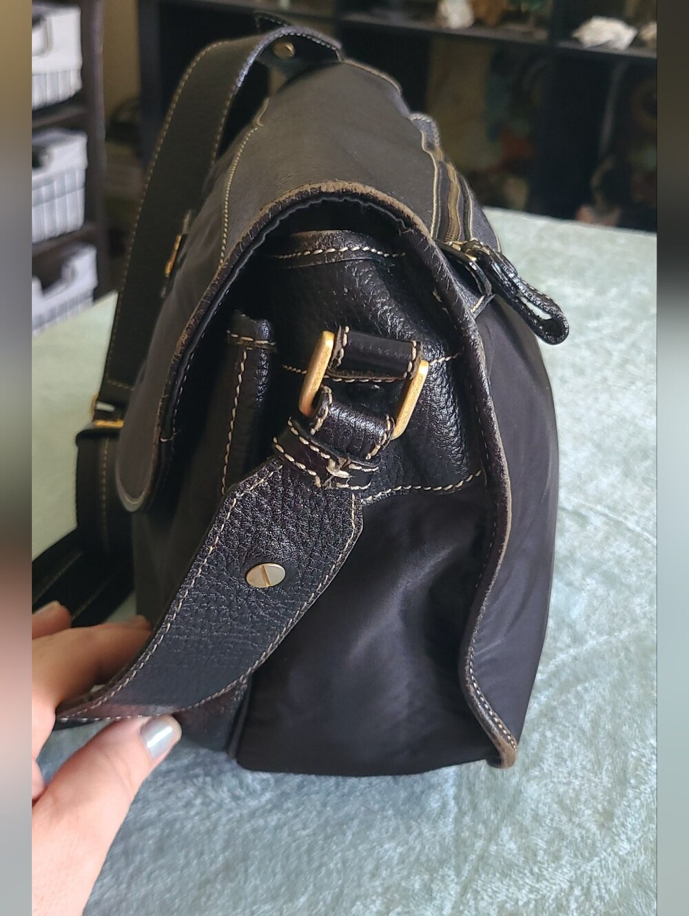 Bally U Collection Black Crossbody Shoulder Bag with Gold Accents - Picture 6 of 15